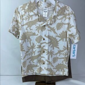 Carter's Beige Dinosaur Print Shirt and Short Set